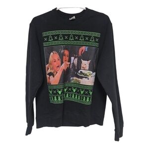 Port company sweatshirt womens size medium black ugly christmas sweater rhob cat